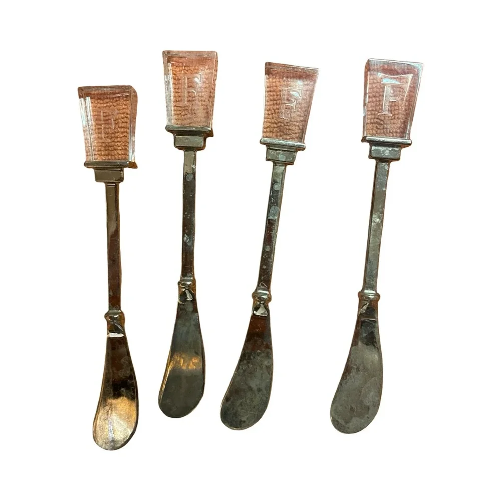 Set of 4 Vintage Glass Top Butter Knives with Monogram‎ F Silverware cottagecore